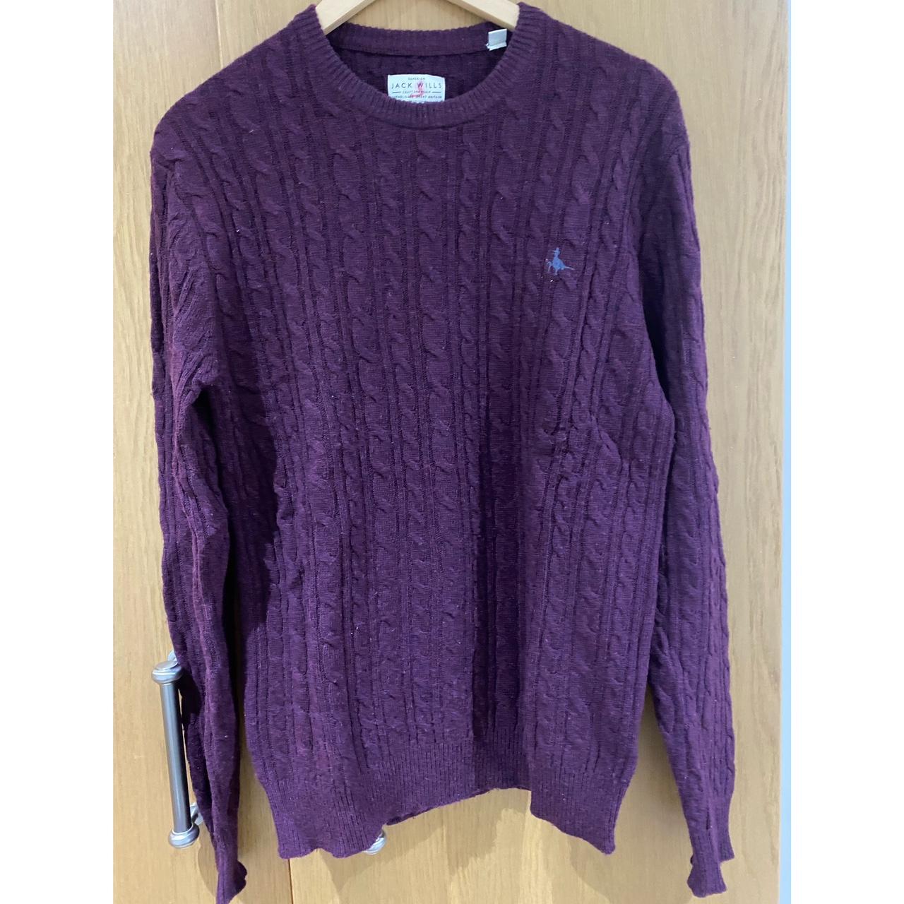 Jack Wills Bergundy Cable Knit Jumper in Small Depop