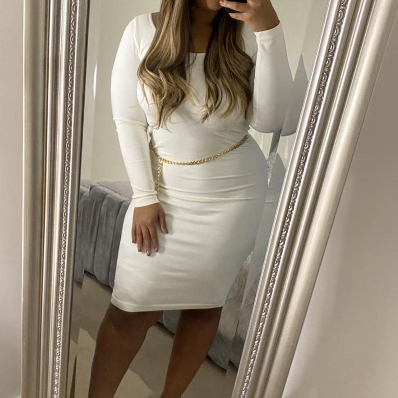 Primark cream stretchy bodycon dress size medium... Depop