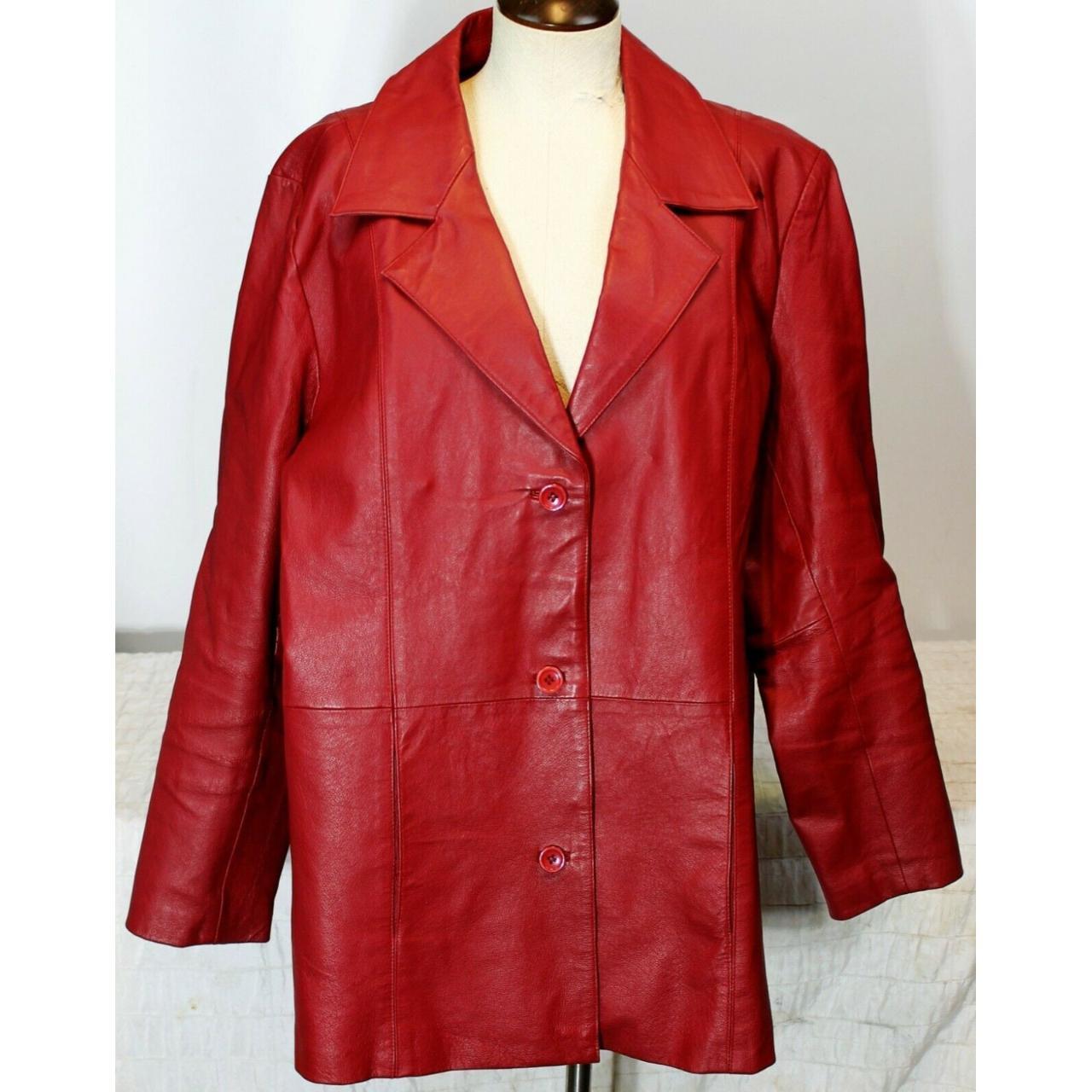 Dialogue Red Leather Jacket Womens XL Lined Pockets... - Depop