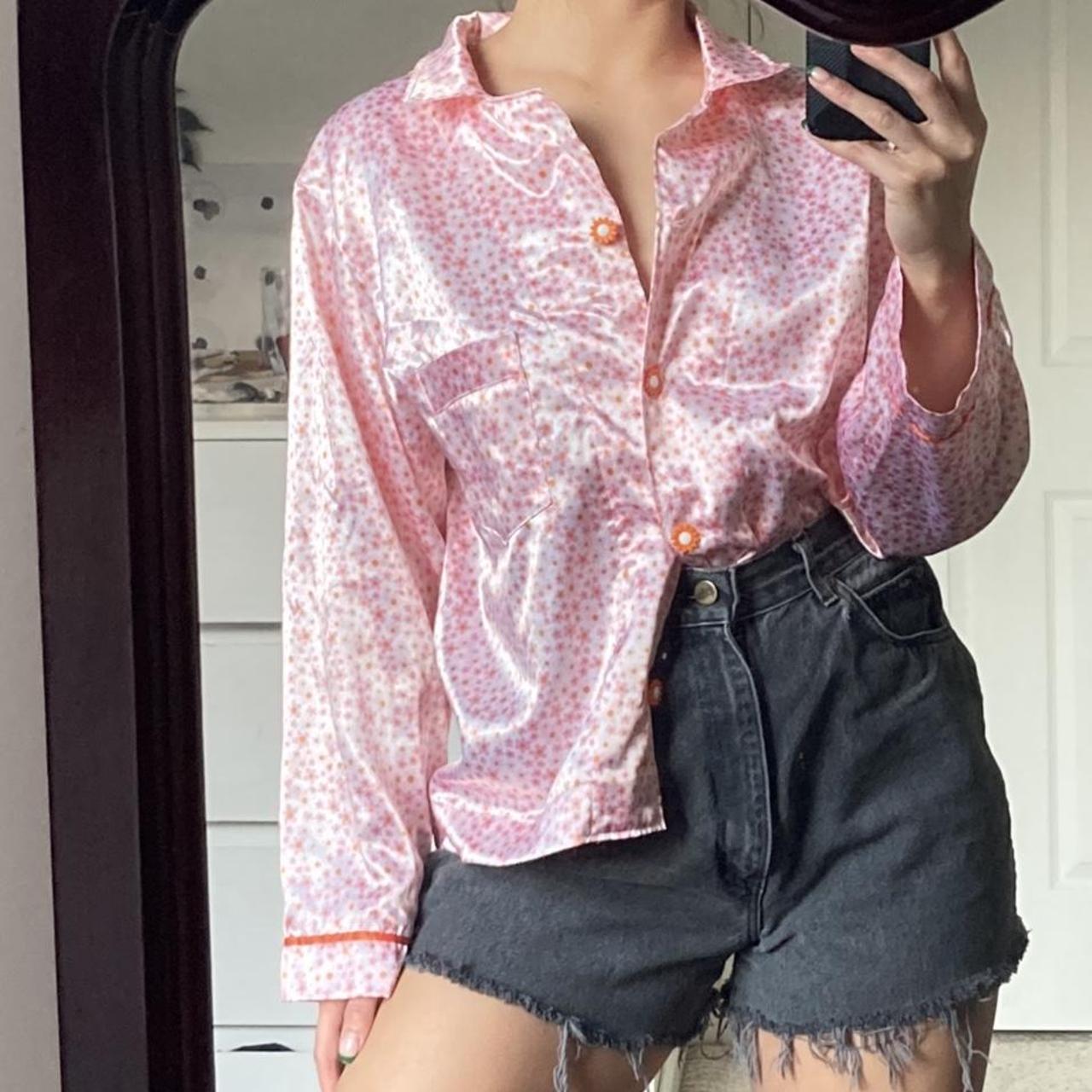 Floral Satin Button Down Size Medium Excellent... - Depop