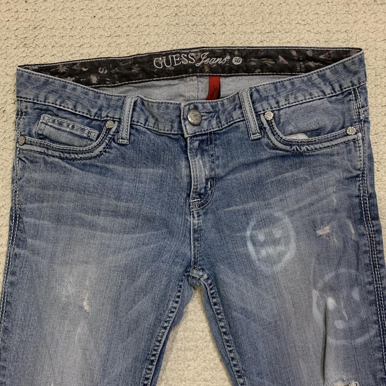 authentic GUESS low rise jeans smiley face bleach