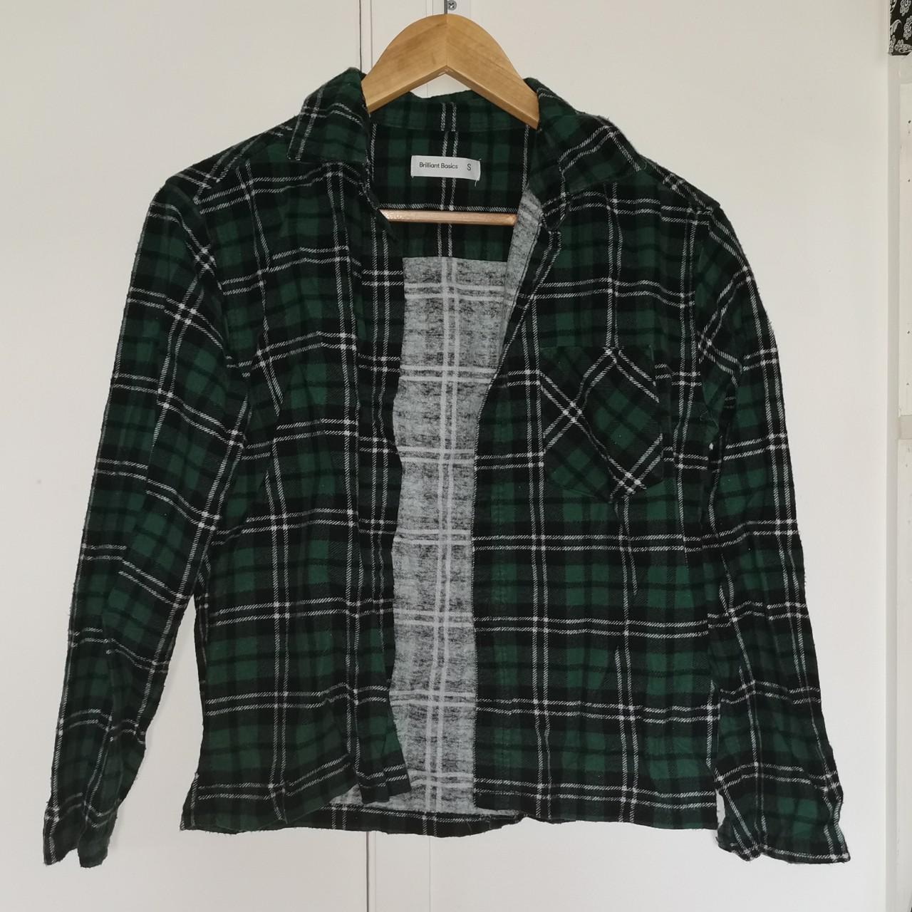Green + Black Plaid Flannel Shirt | Short | No... - Depop