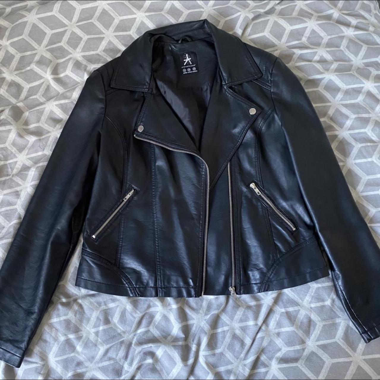 Black Leather Jacket Primark- Size 10 Very good... - Depop