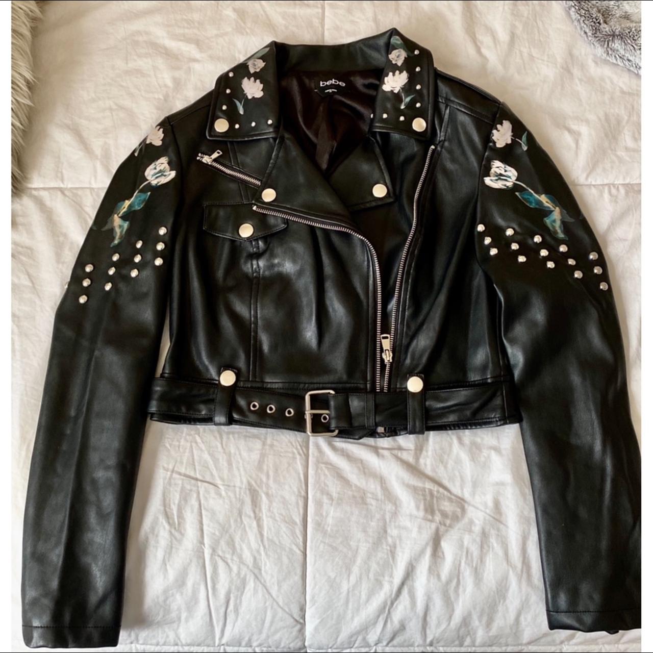 BEBE STUDDED LEATHER JACKET Slightly Cropped Depop