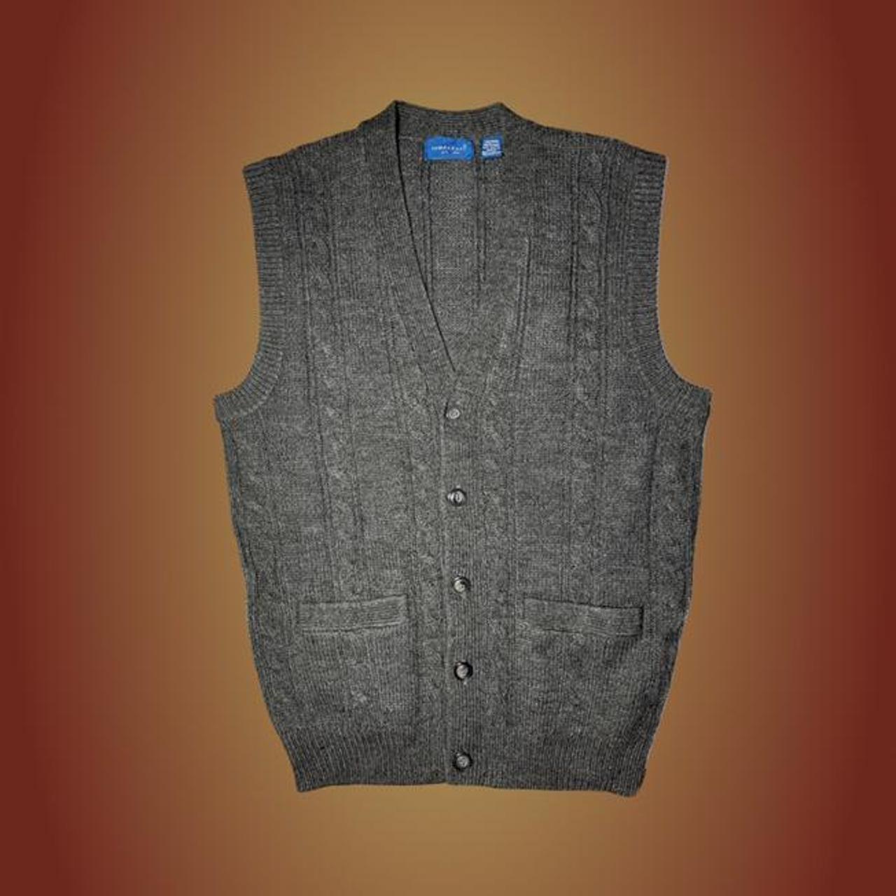 GREY BLACK CHUNKY KNIT BUTTON UP VEST... - Depop