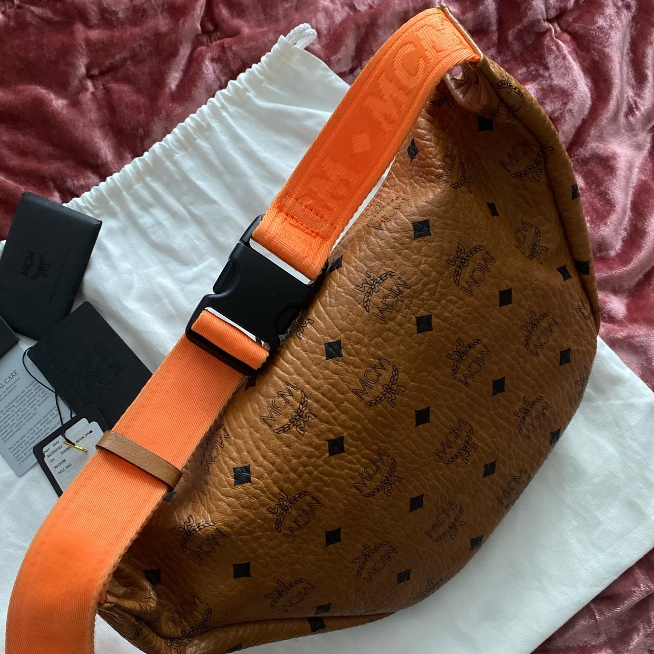 MCM Fanny Pack Cognac logo print orange strap