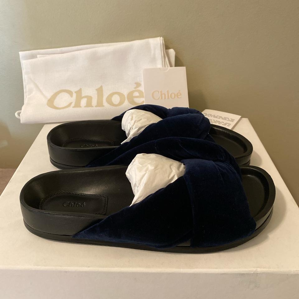 Chloe Blue Lagoon Velvet Sandal Slides Size Depop