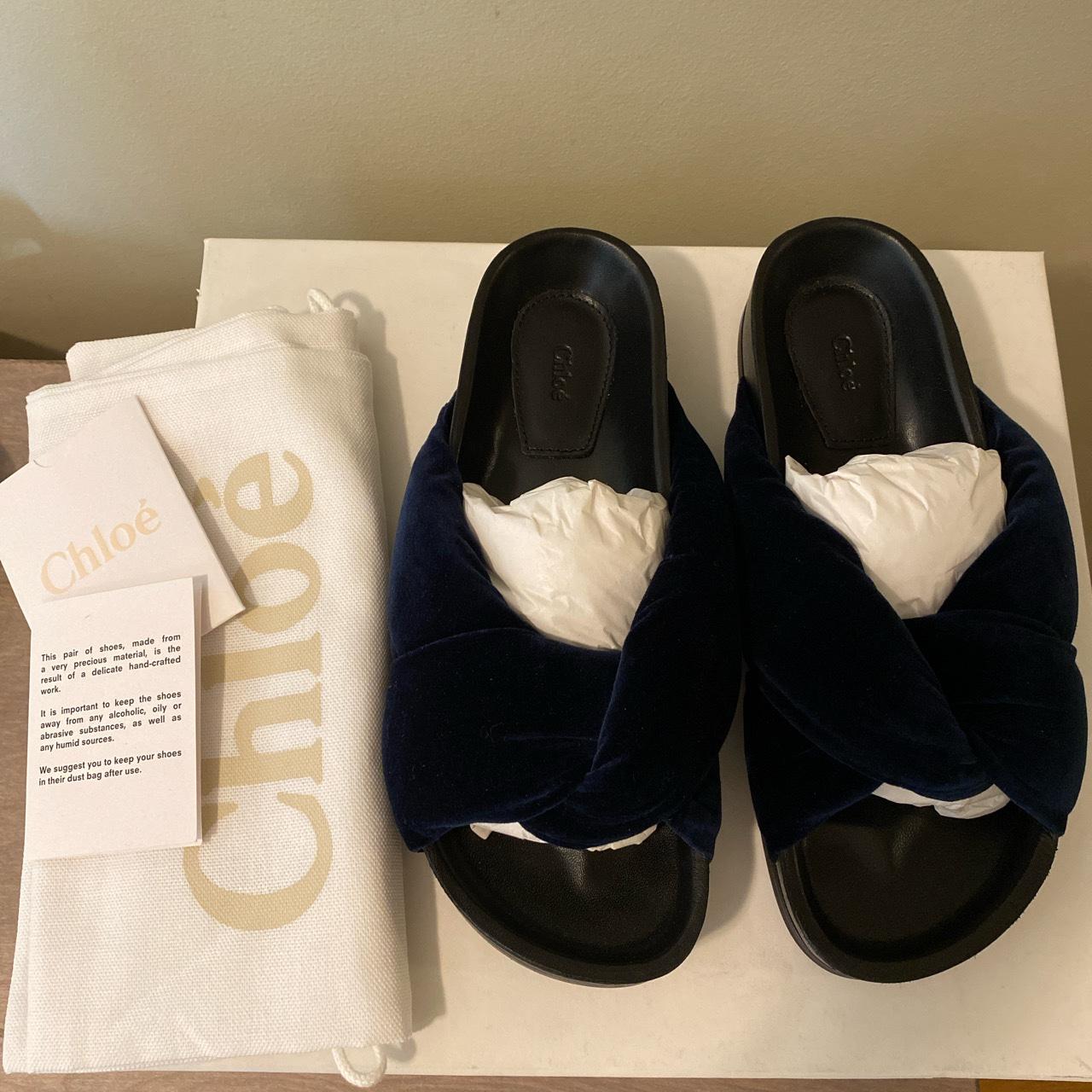 Chloe Blue Lagoon Velvet Sandal Slides Size Depop