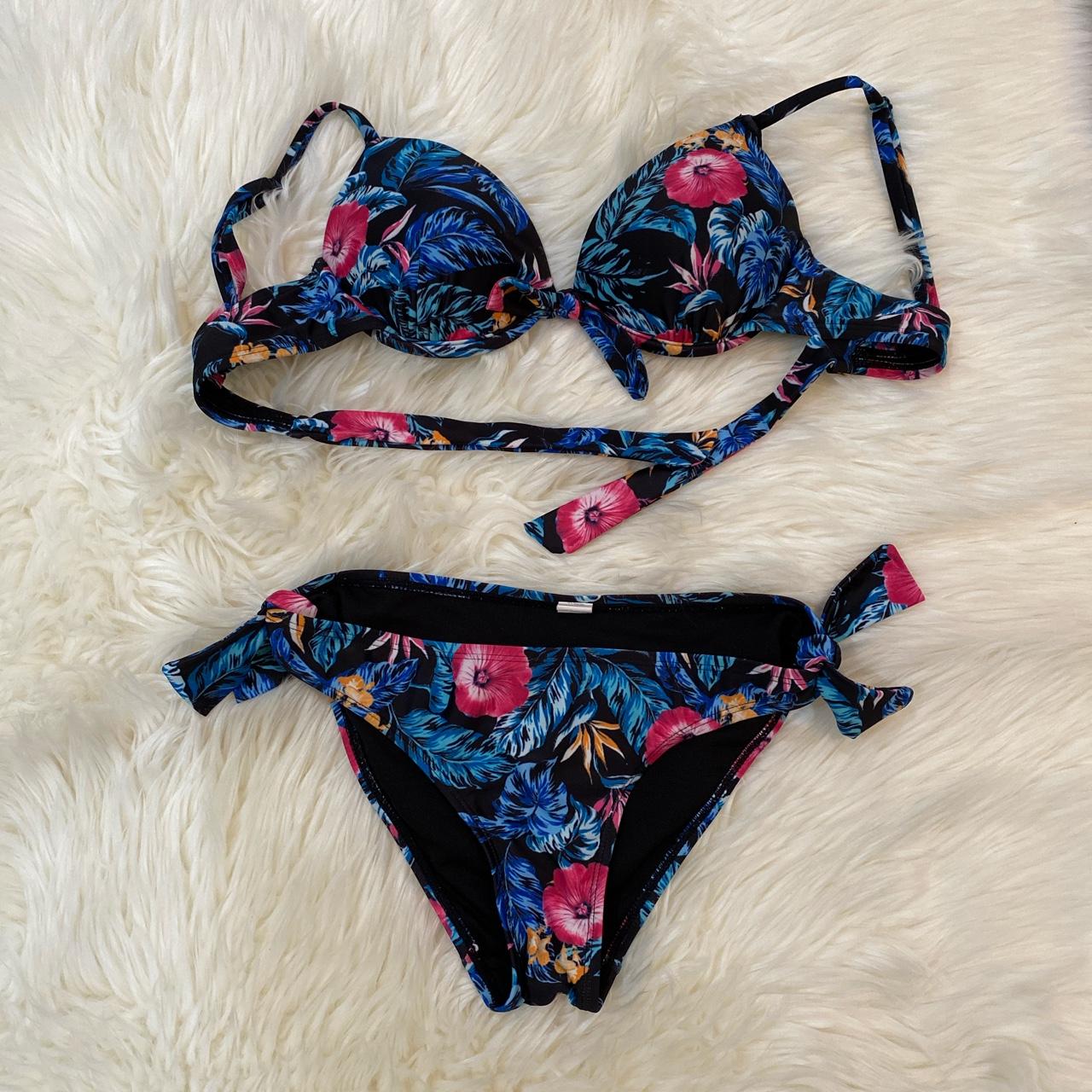 Black floral swimsuit Two piece swimsuit, very... - Depop