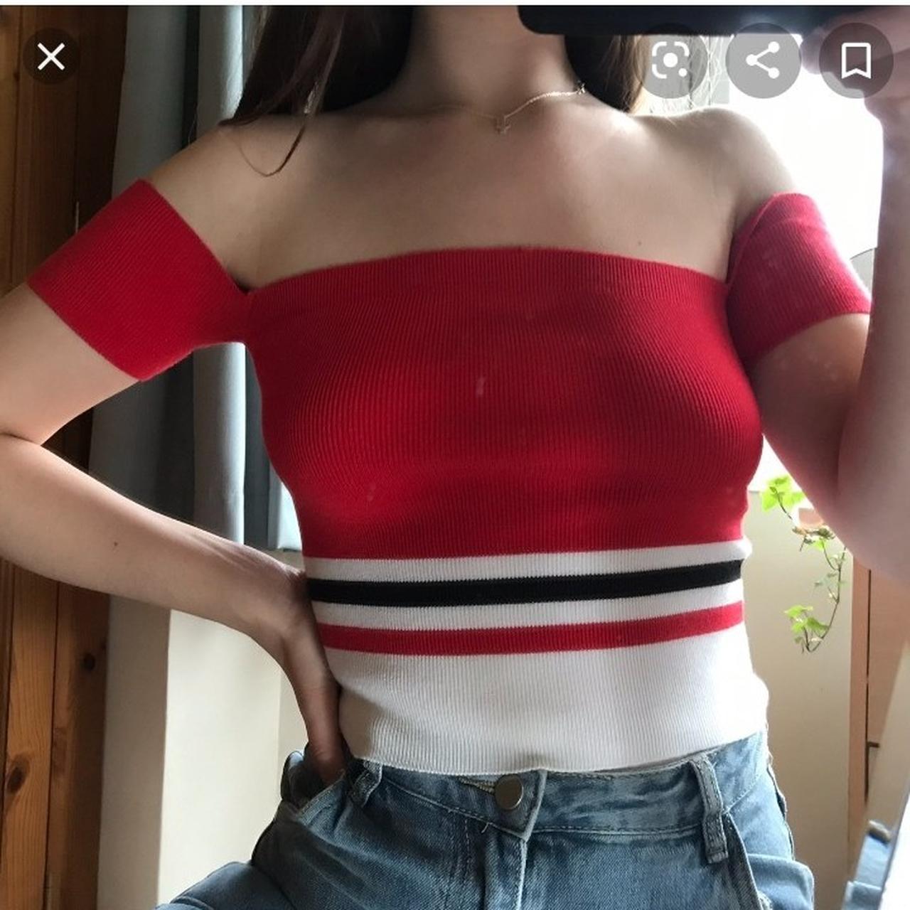 H&M Women's Red and White Croptop Depop
