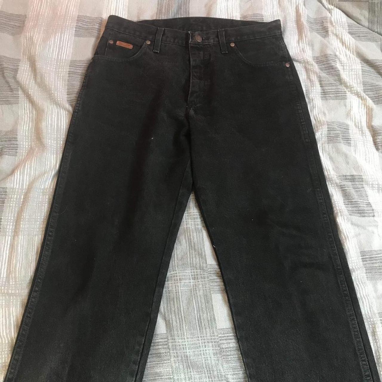 Black baggy wrangler jeans, really nice faded colour - Depop