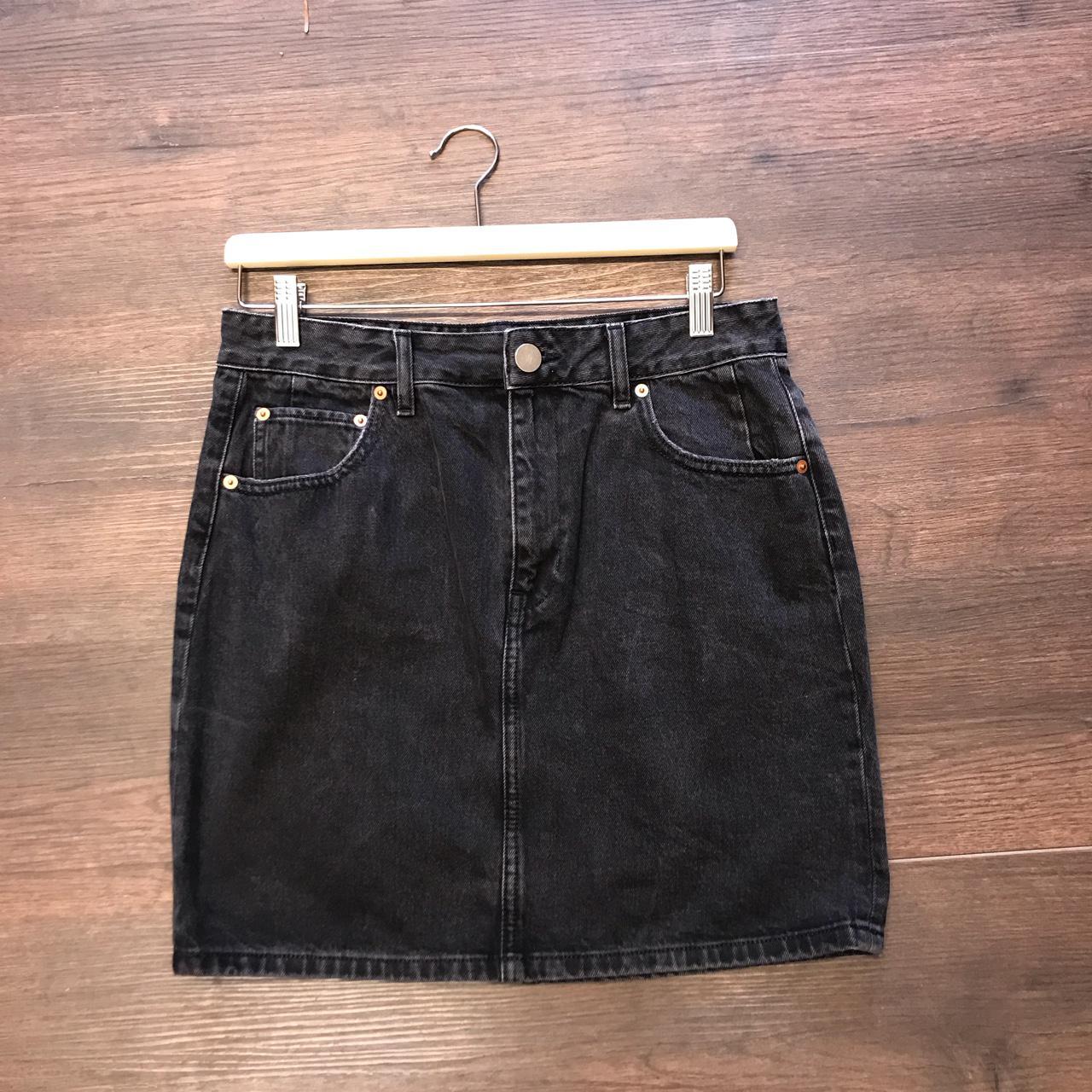 Vintage Black Denim Skirt Size on label: N/A Waist... - Depop