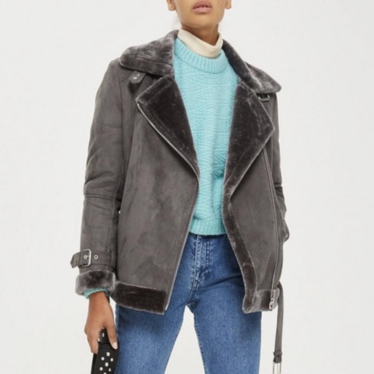 topshop grey shearling jacket