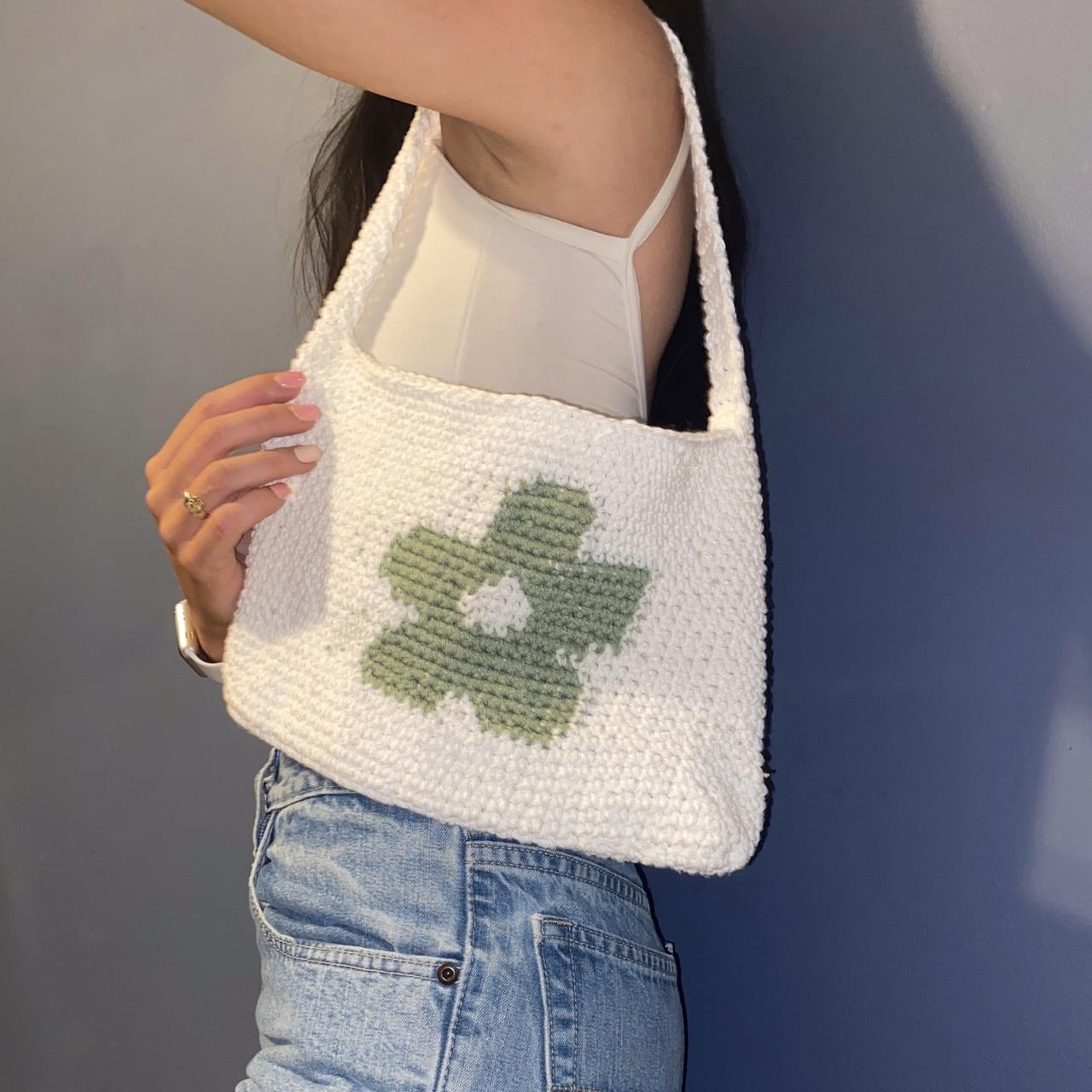 Women's White and Green Bag | Depop