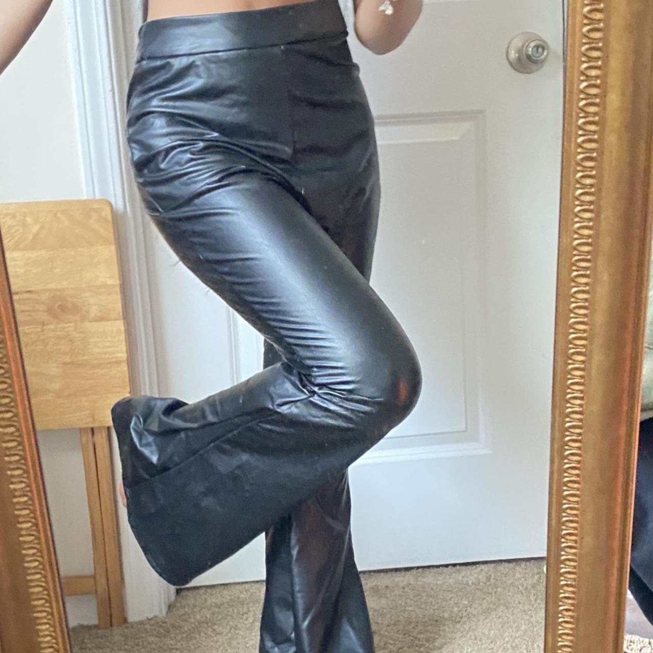 High Rise Flare Leather Pants. - Depop