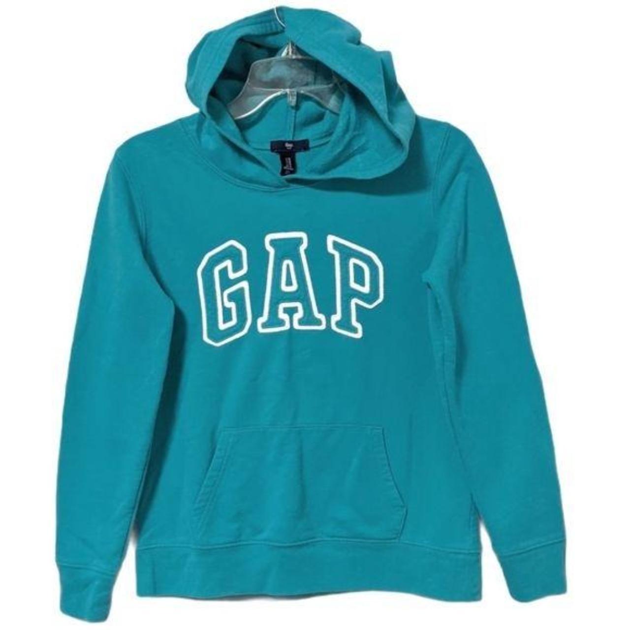 GAP Teal Logo Pullover Hooded Sweatshirt in size... - Depop