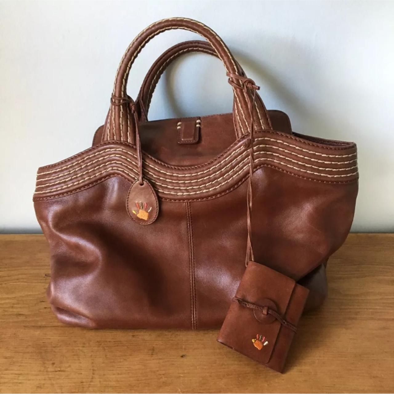 plain brown leather handbag brown leather purse by - Depop