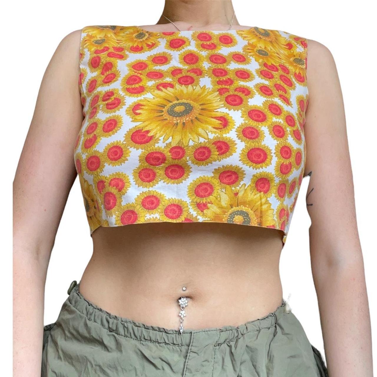 Women's Yellow and Red Croptop Depop