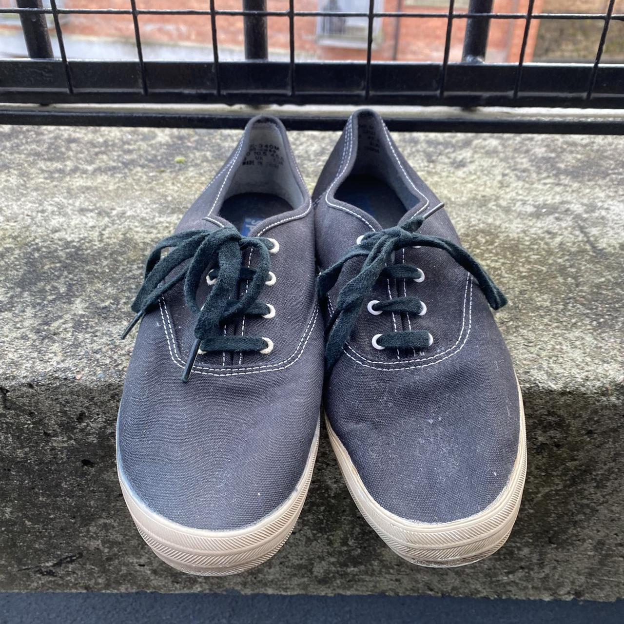 Vintage KEDS black plimsoles canvas shoes U.K... - Depop