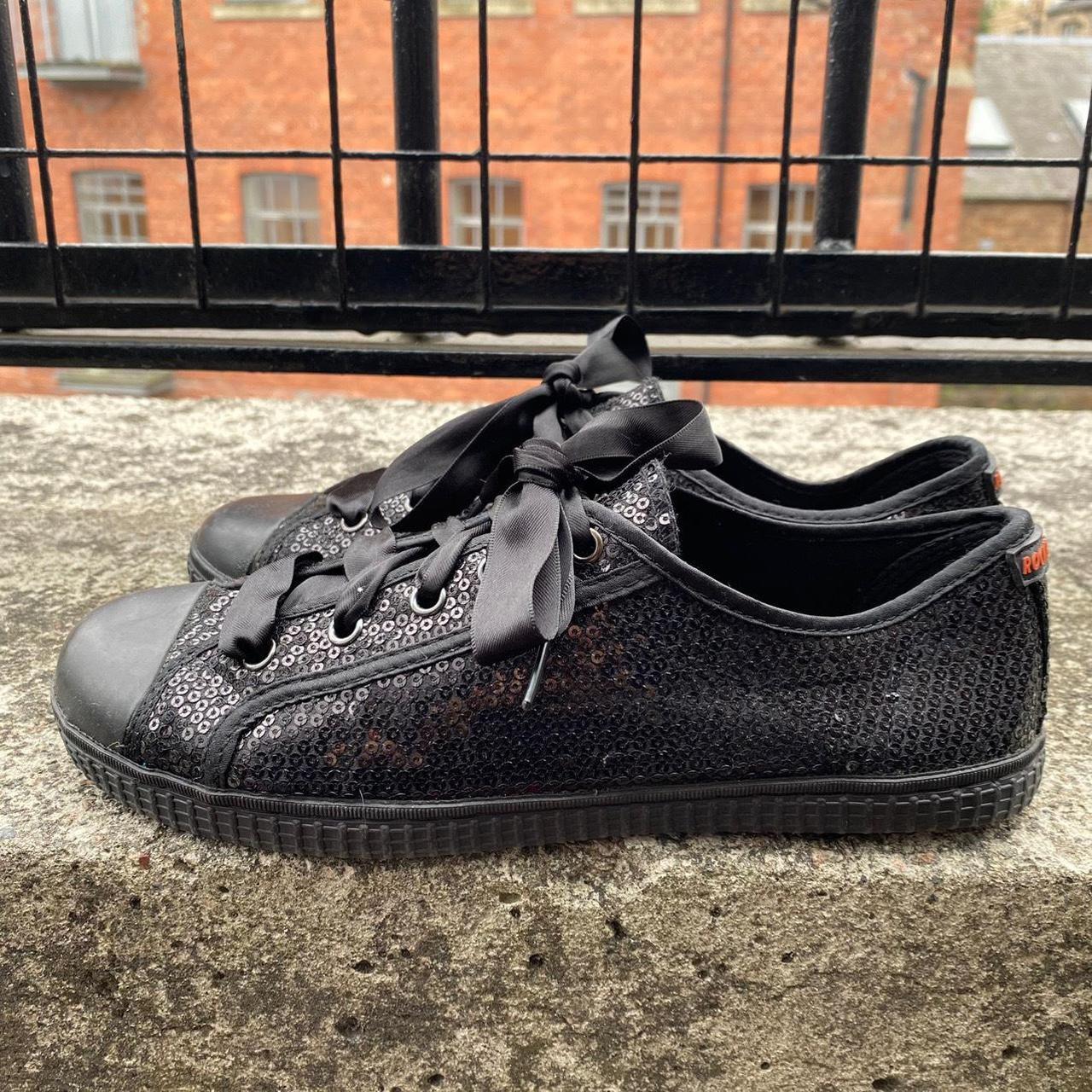 Rocket dog black sequin shoes U.K 4 Black ribbon... Depop