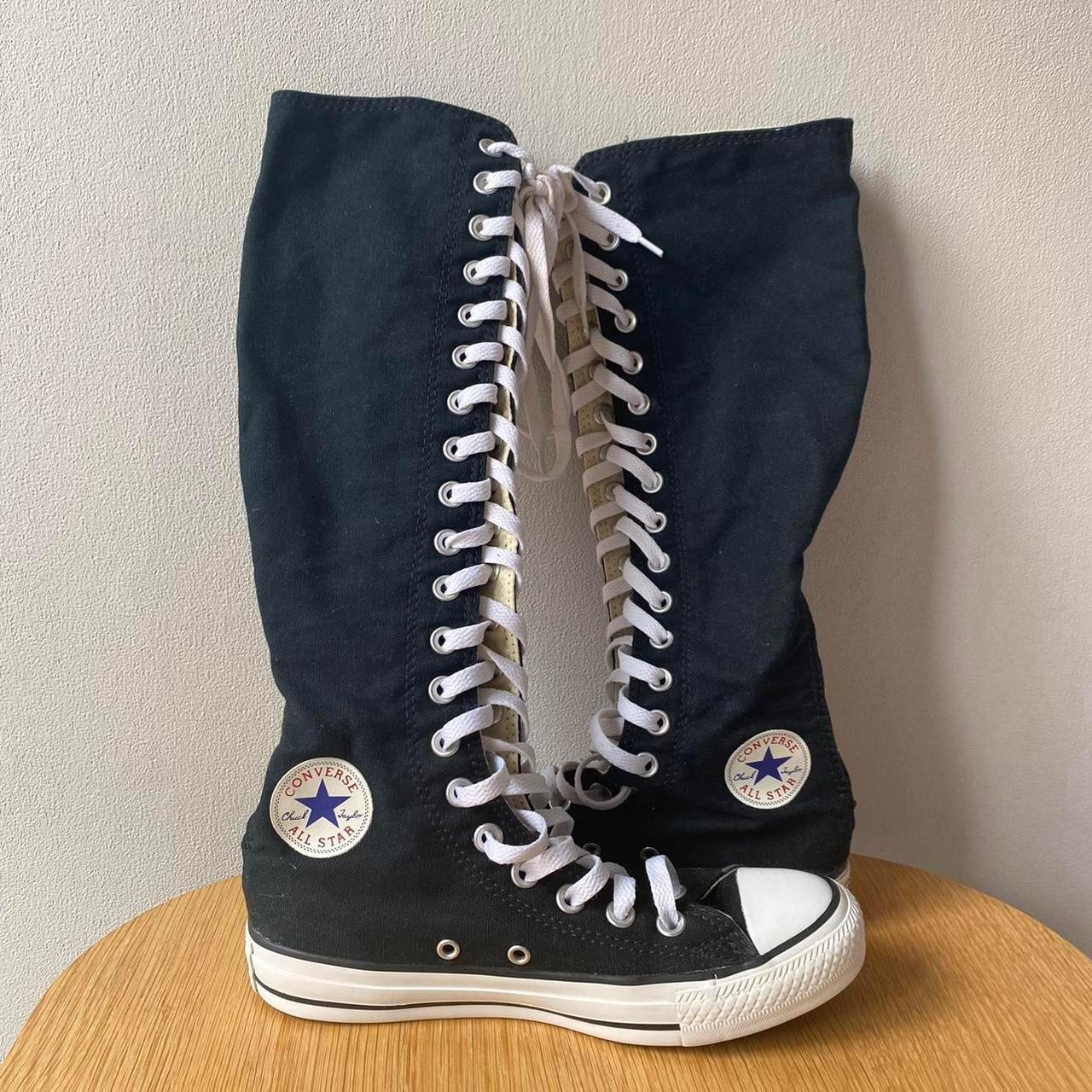 Knee high black white converse U.K 4 EU 36.5 CM... - Depop