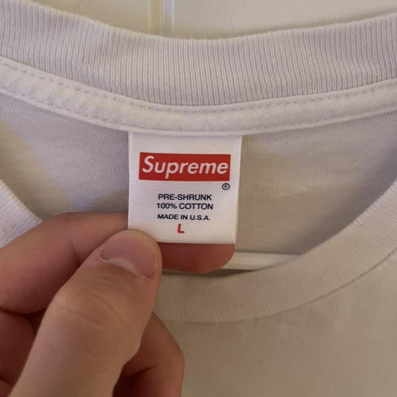 Supreme Pink/white box logo tee Authentic Worn - Depop