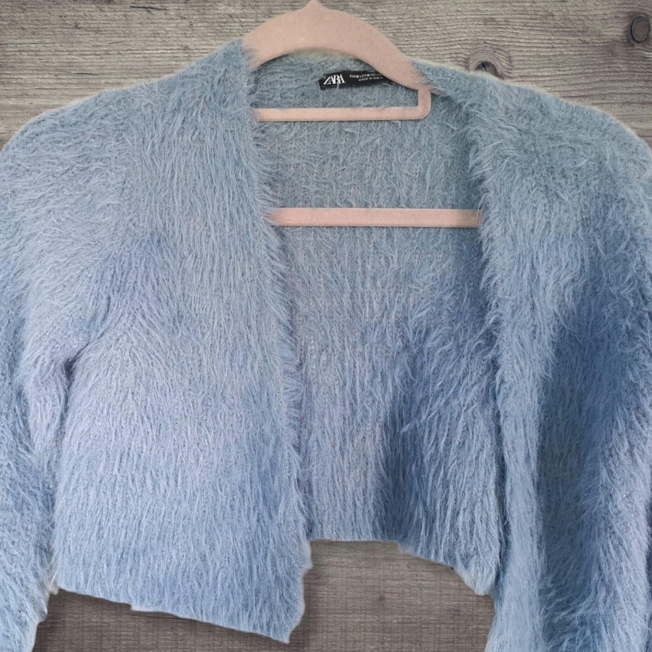 Zara. Women's Blue Fluffy Cardigan. Excellent... Depop