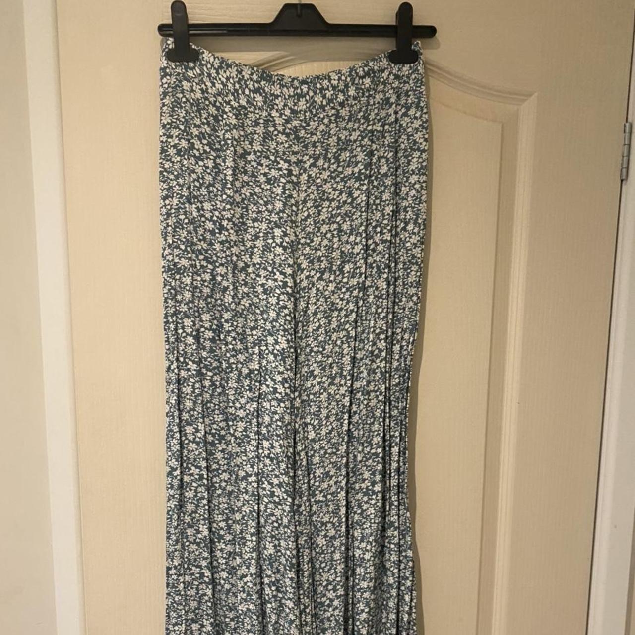 Shein long floral blue/green trousers worn a couple... - Depop