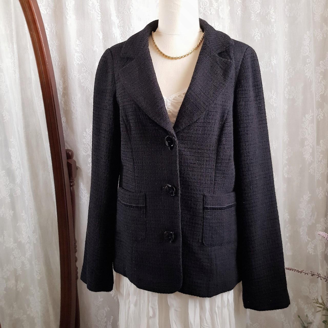 Black Tweed Blazer with Velvet Trims Miller's... - Depop