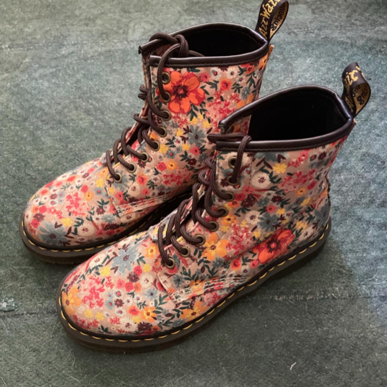 Dr. Martens Floral Boots Details: - size US... - Depop