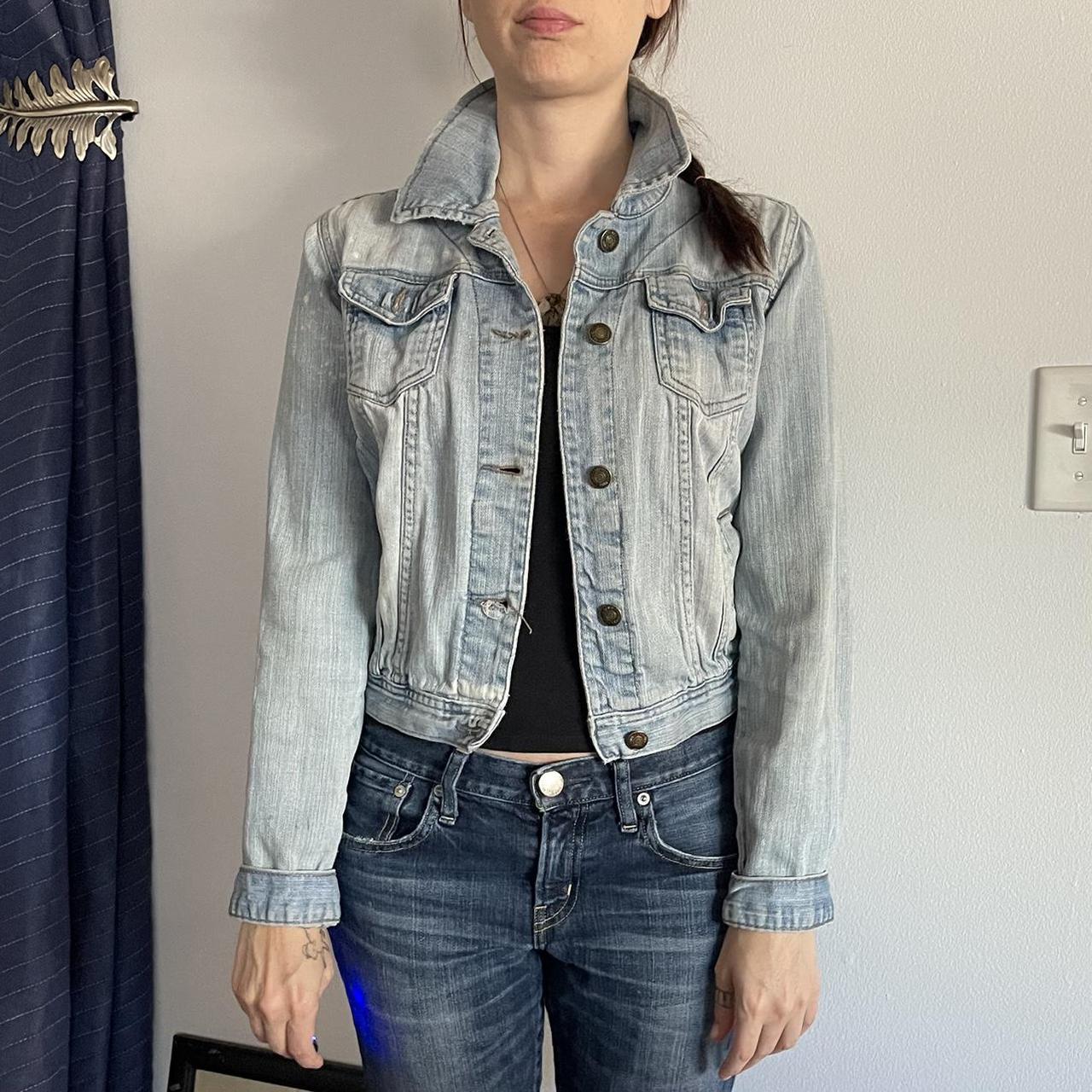 Women's Blue and White Jacket Depop