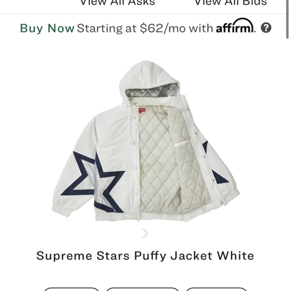 Supreme Stars Puffy Jacket White Size M Price $600 - Depop