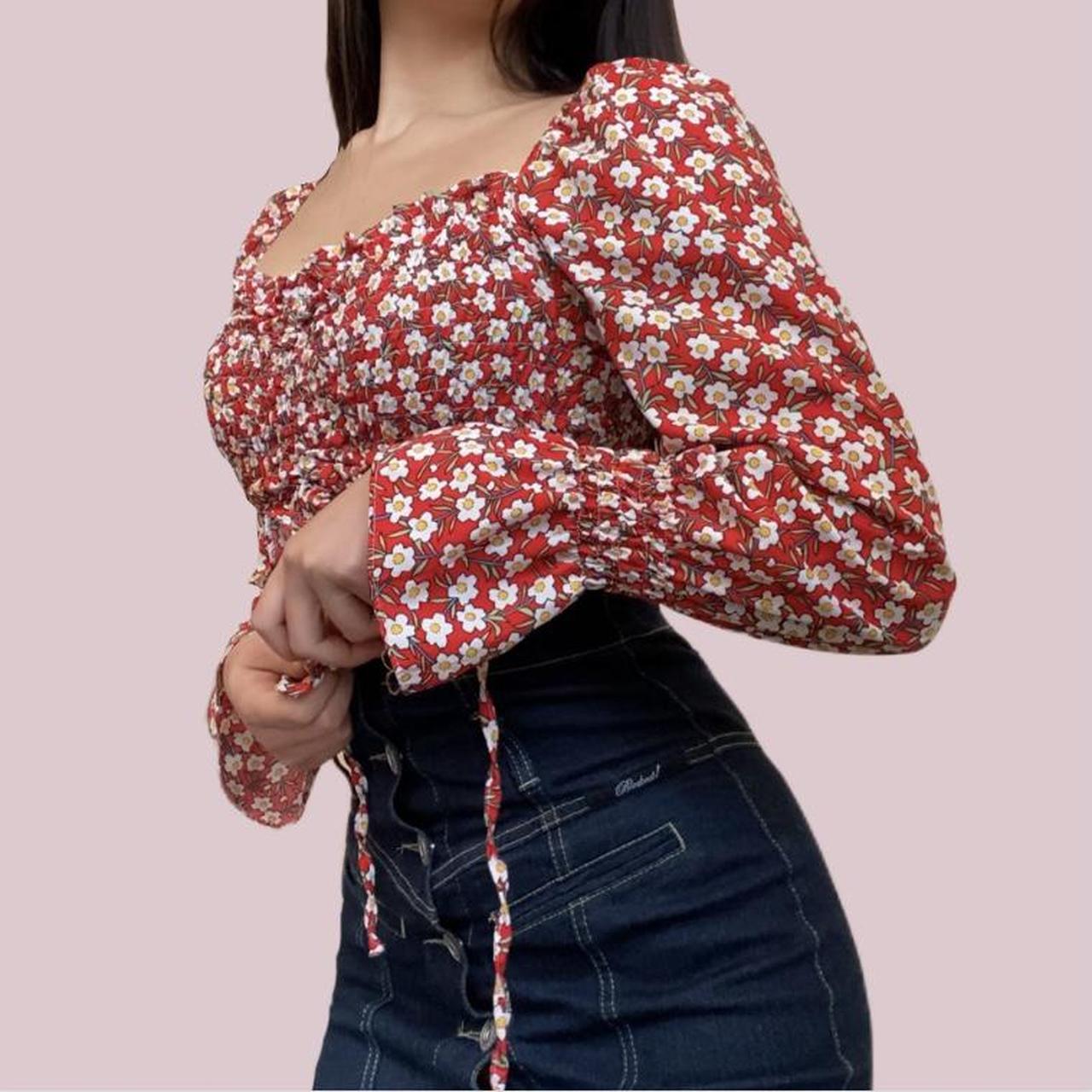 Women's Red and White Crop-top | Depop