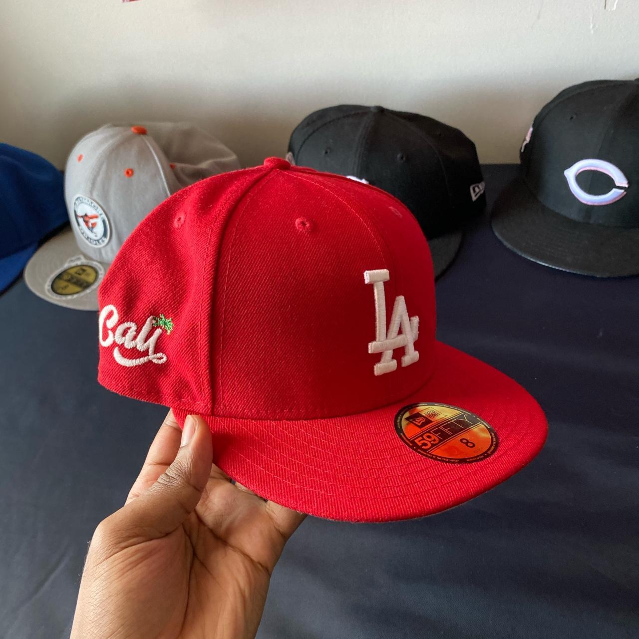 Basic Red LA cap from Lids. Has Cali stitched to the... - Depop