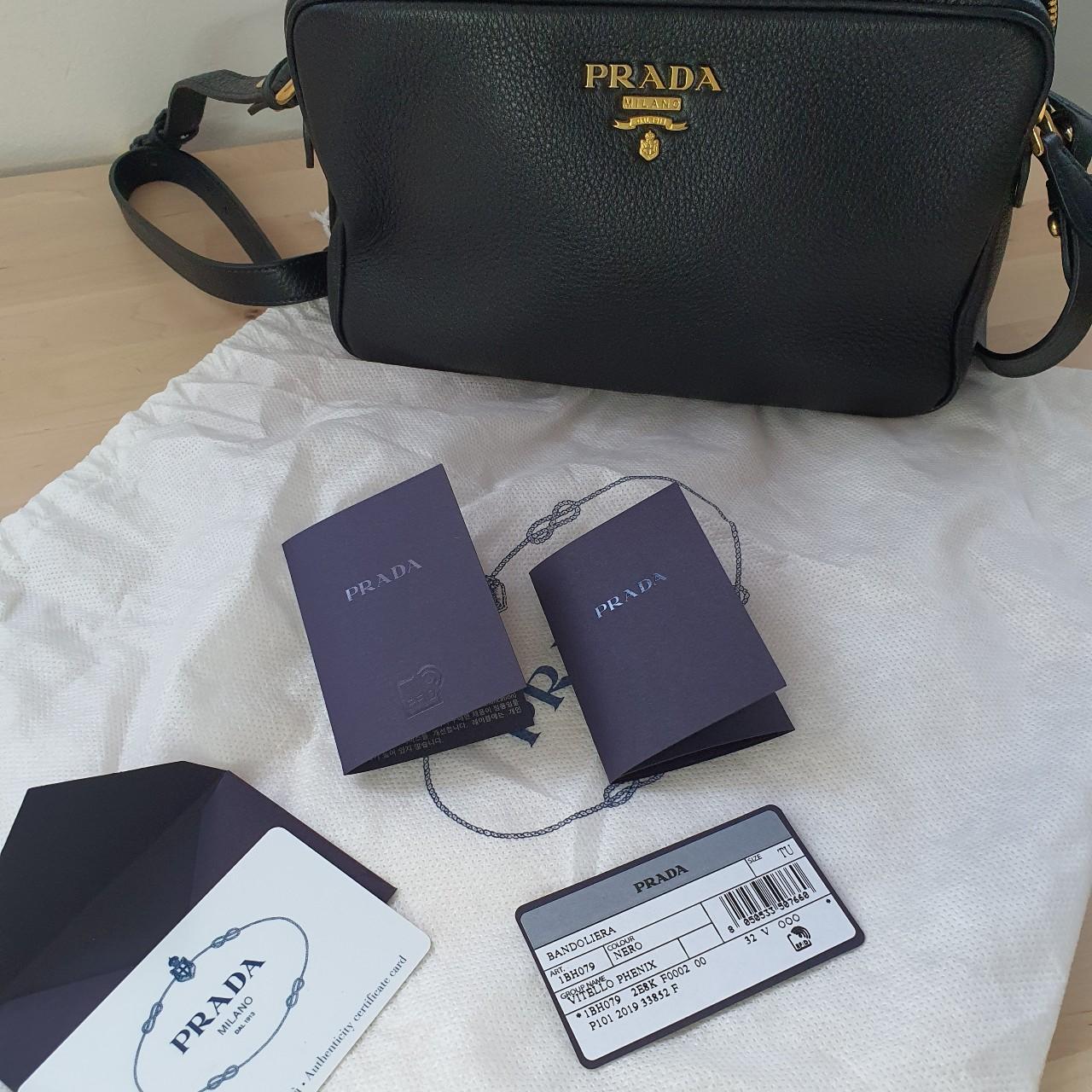  Prada Women's Black Bandoliera Vitello Phenix Leather Crossbody  Bag 1BH079