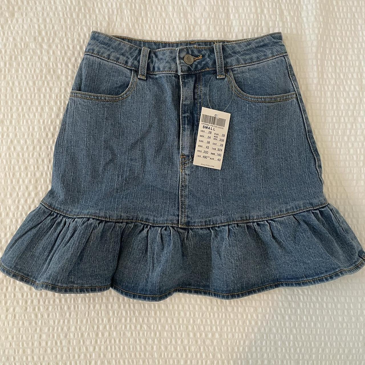 Brandy Melville Sandra Denim Ruffle Skirt S Wash Depop