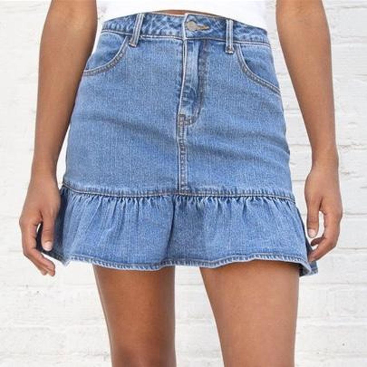 Brandy Melville Sandra Denim Ruffle Skirt 90s Wash... - Depop