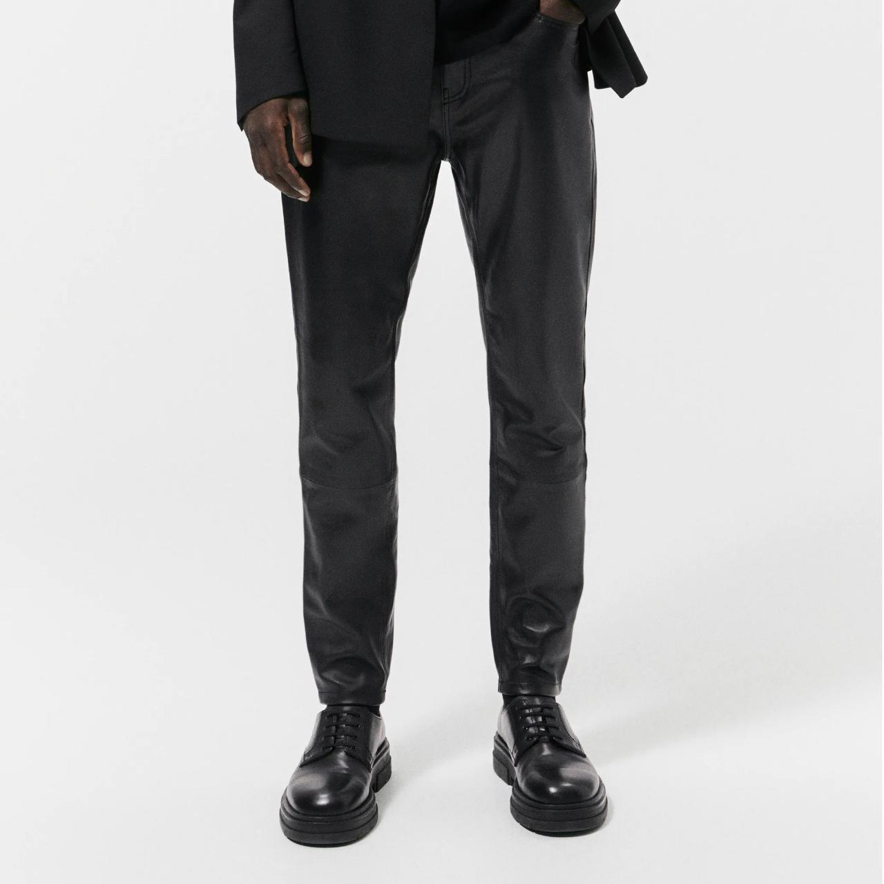 Men's ZARA 100% Genuine Leather Black Skinny Fit... - Depop