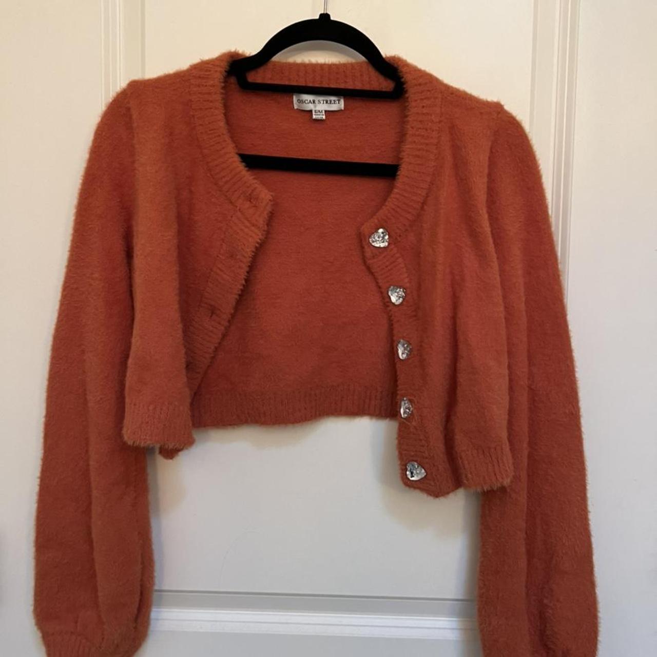 Verge Girl peachy, fuzzy cropped cardigan. Cute... Depop
