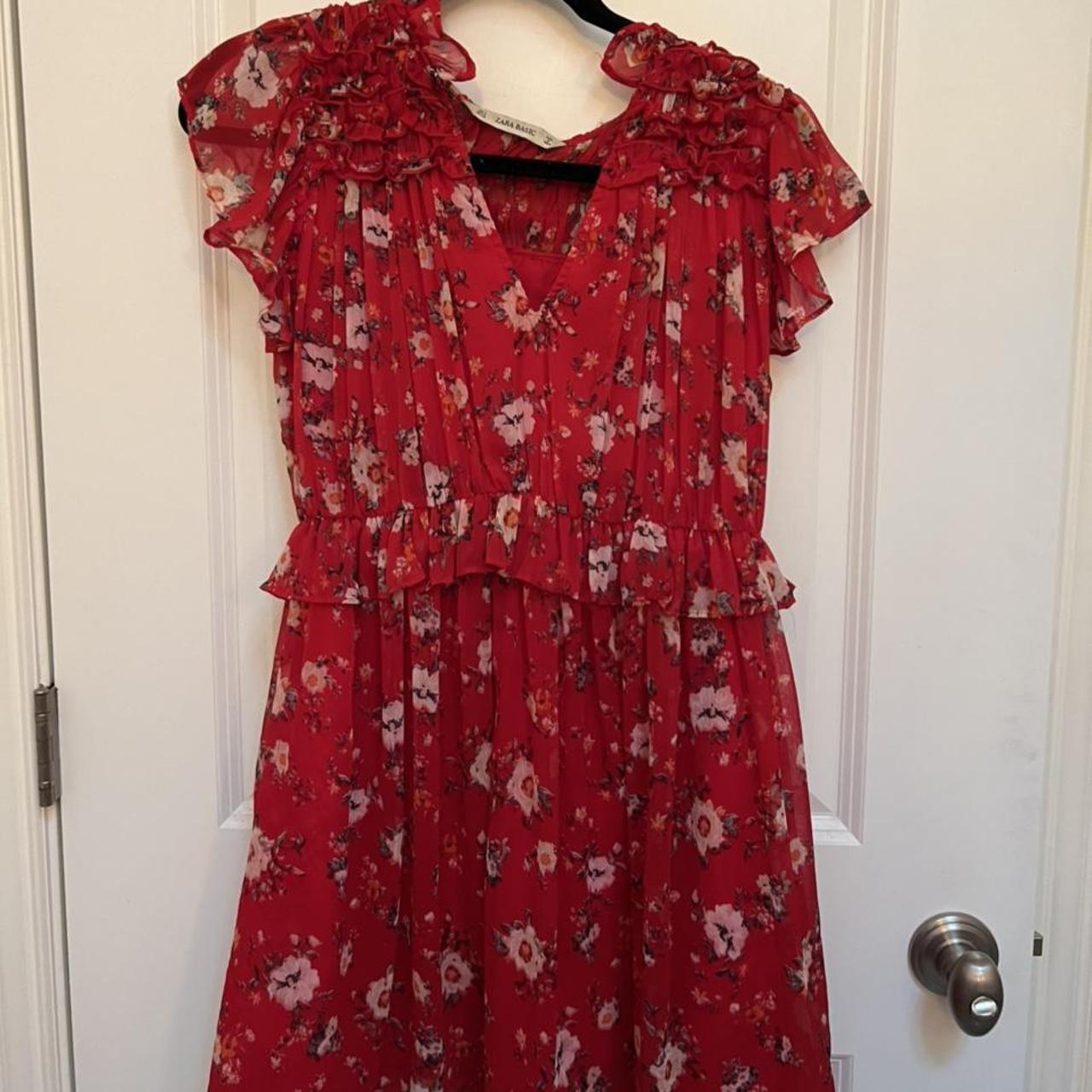 Zara red floral dress. Size small, good condition.... - Depop