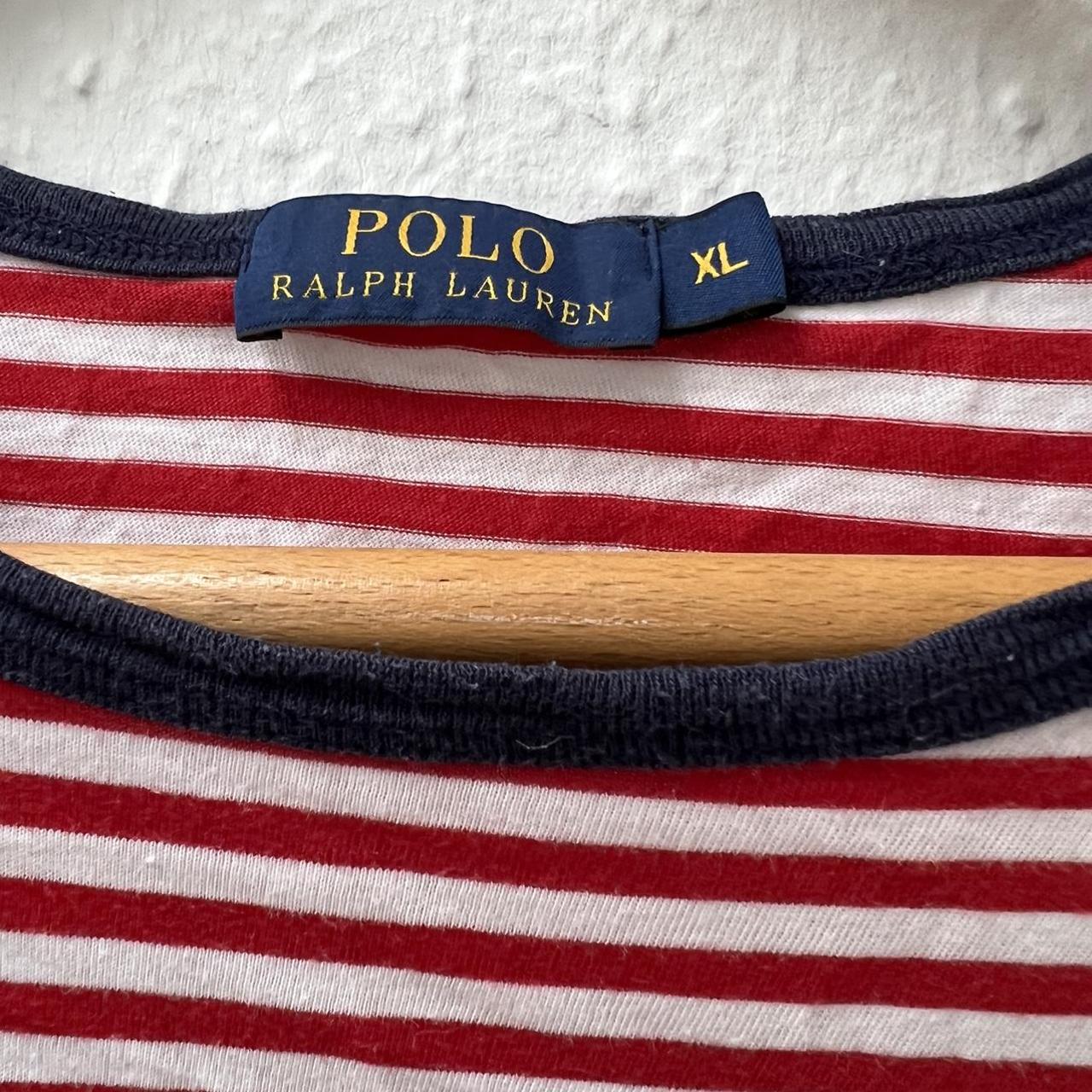 Ralph Lauren red and white striped XL t shirt!... - Depop