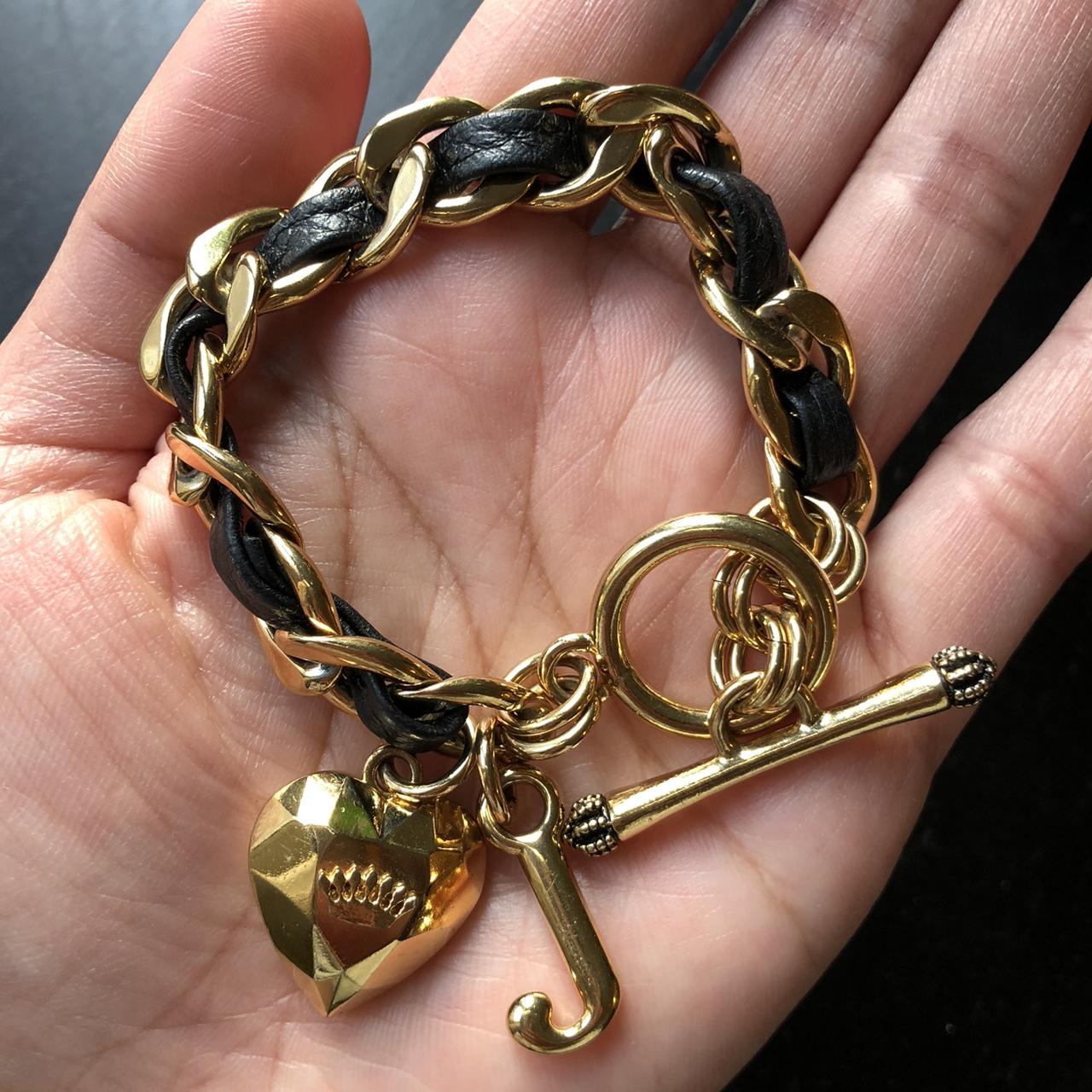 Juicy Couture gold tone black leather, heart and 'J' - Depop