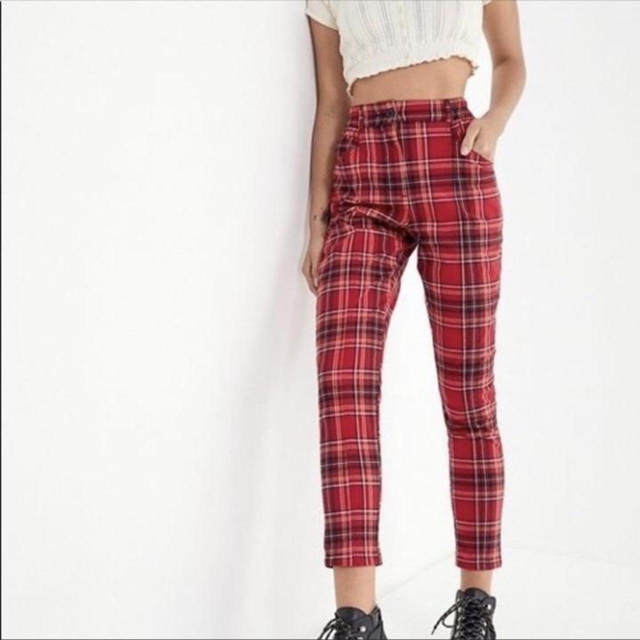 High waisted red hot sale plaid pants