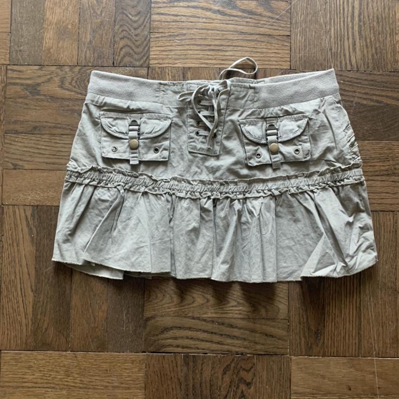 Grunge lace up mini skirt pleated y2k with pockets... - Depop