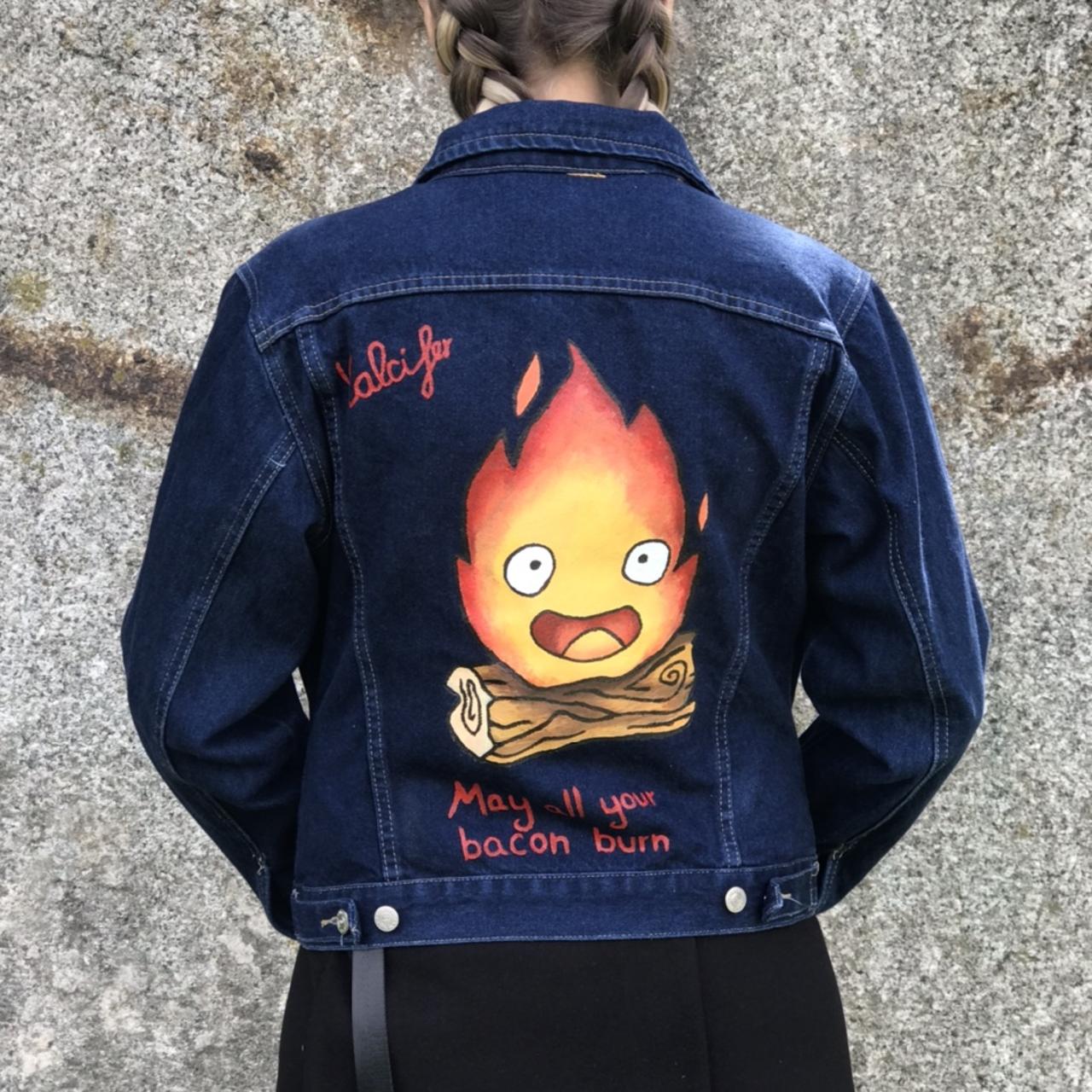 Howl’s moving castle painted denim Jacket Calcifer-... - Depop