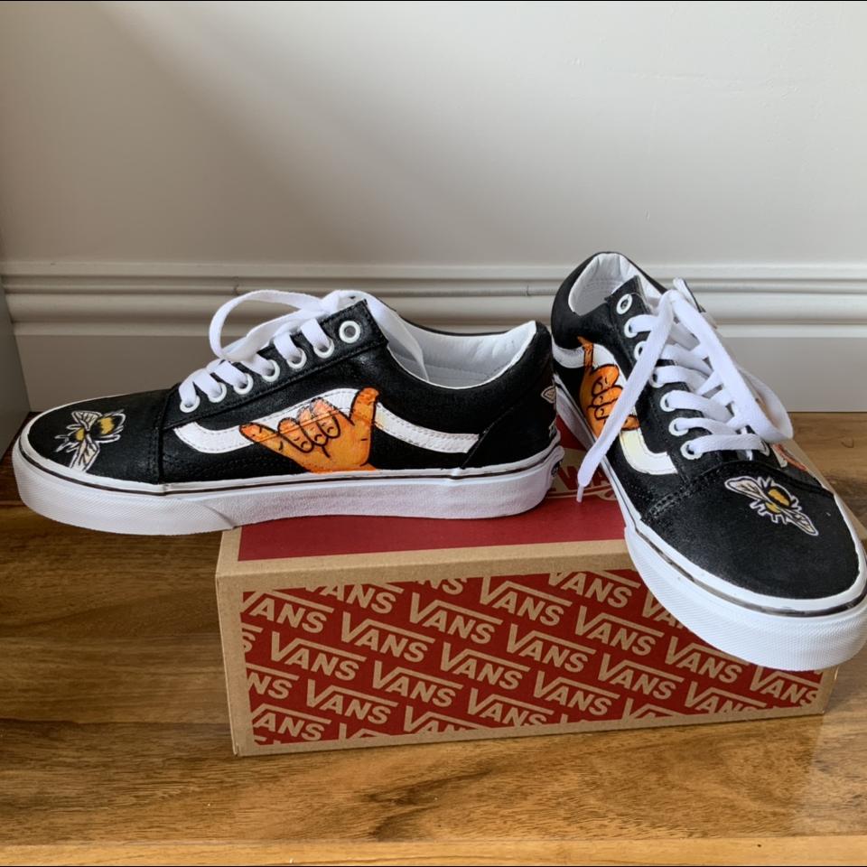 Louis Vuitton Custom Vans Slip-Ons. Hand painted - Depop