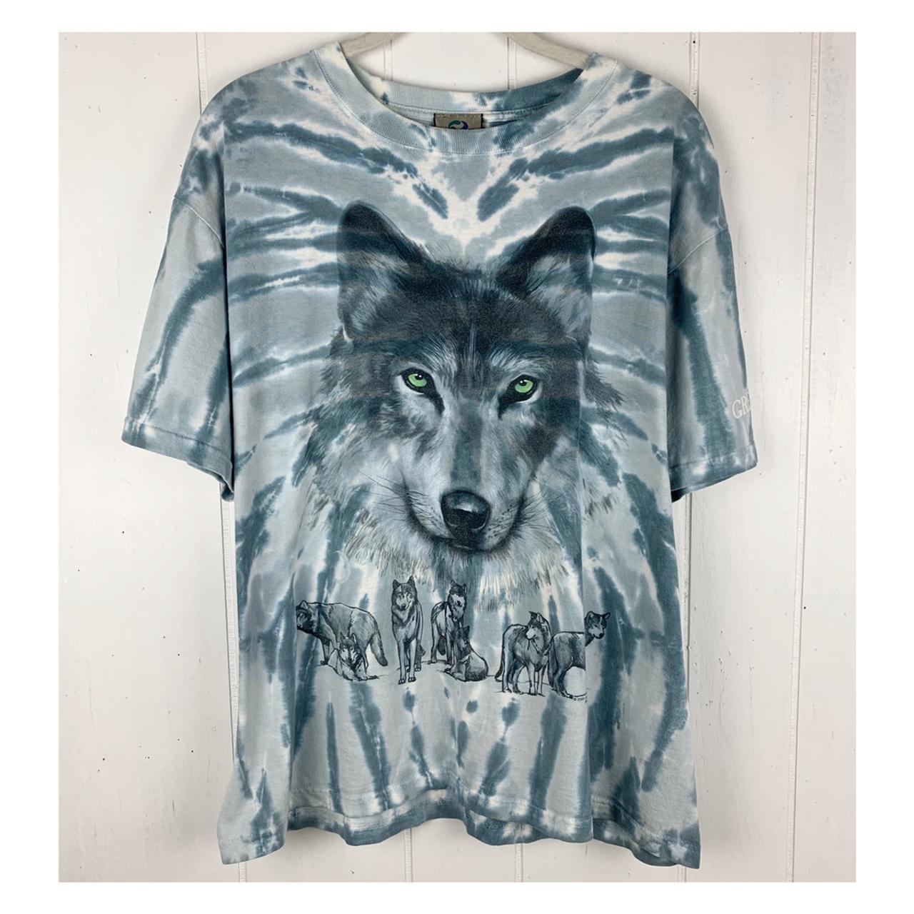 2000s Liquid Blue tie dye wolf shirt. This shirt is... - Depop