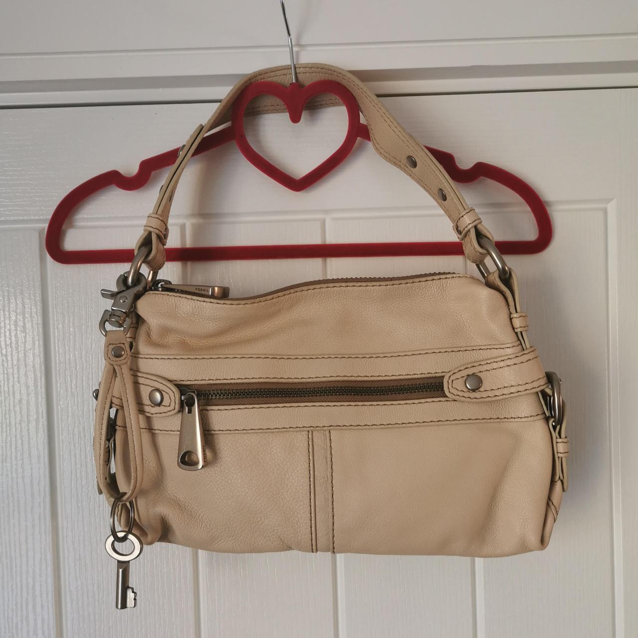 Fossil Fifty Four Beige Real Leather Handbag Zip Depop