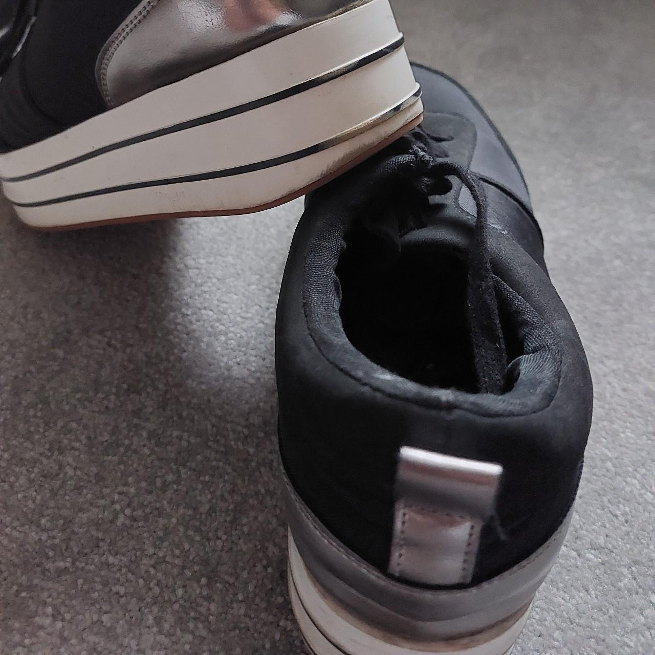 Zara Size 9 Platform trainers, black with silver... Depop