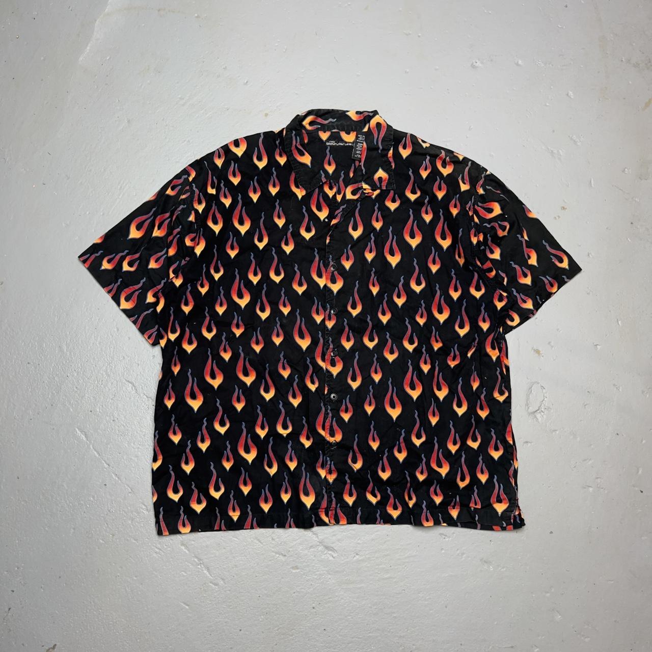 Vintage Y2K Flame Button Up Shirt Insane all over... - Depop